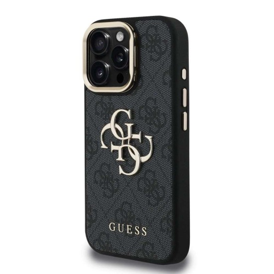 Husa Guess PU 4G Metal Logo Stand Camera Frame pentru iPhone 16 Pro, Neagra (Bakr, GUHCP16LPCS4GP4K) by www.silkase.ro