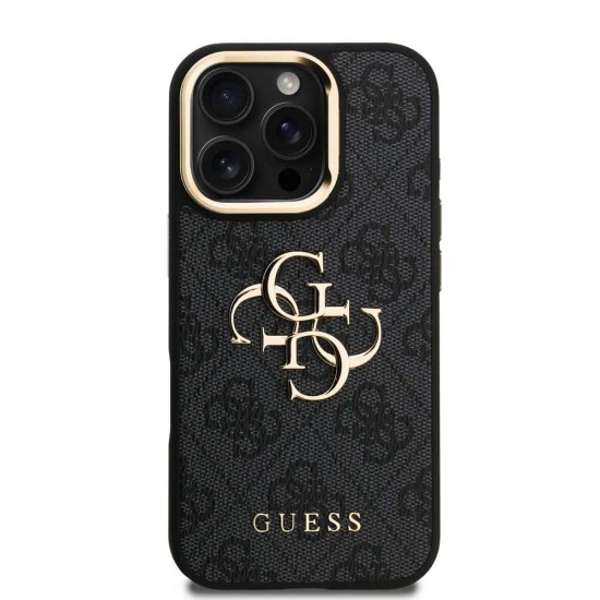 Husa Guess PU 4G Metal Logo Stand Camera Frame pentru iPhone 16 Pro, Neagra (Bakr, GUHCP16LPCS4GP4K) by www.silkase.ro