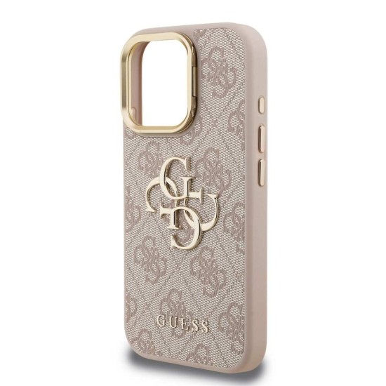 Husa Guess PU 4G Metal Logo Stand Camera Frame pentru iPhone 15 Pro Max, Roz (Bakr, GUHCP15XPCS4GP4P) by www.silkase.ro