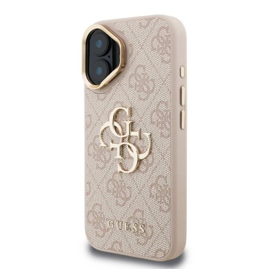 Husa Guess PU 4G Metal Logo Stand Camera Frame pentru iPhone 16, Roz (Bakr, GUHCP16SPCS4GP4P) by www.silkase.ro