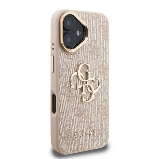 Husa Guess PU 4G Metal Logo Stand Camera Frame pentru iPhone 16, Roz (Bakr, GUHCP16SPCS4GP4P) by www.silkase.ro