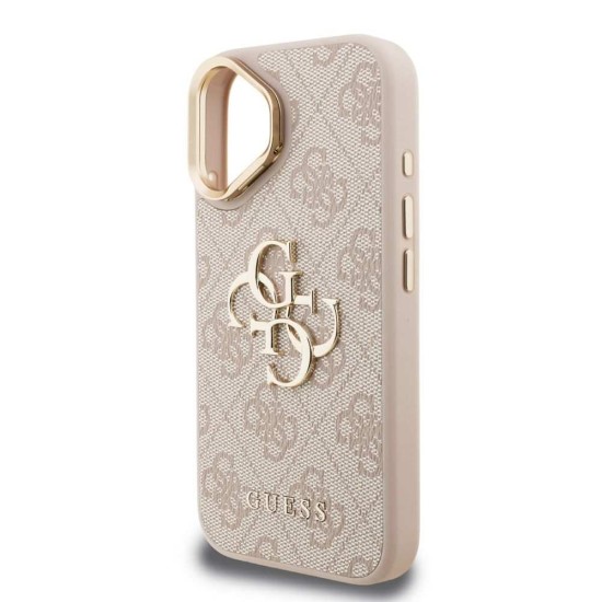 Husa Guess PU 4G Metal Logo Stand Camera Frame pentru iPhone 16, Roz (Bakr, GUHCP16SPCS4GP4P) by www.silkase.ro