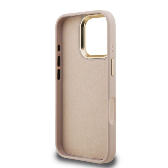Husa Guess PU 4G Metal Logo Stand Camera Frame pentru iPhone 16 Pro, Roz (Bakr, GUHCP16LPCS4GP4P) by www.silkase.ro