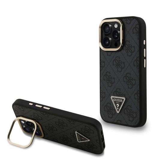 Husa Guess PU 4G Strass Triangle Logo Stand MagSafe pentru iPhone 15 Pro Max, Neagra (Bakr, GUHMP15XPCS4GPTK) by www.silkase.ro