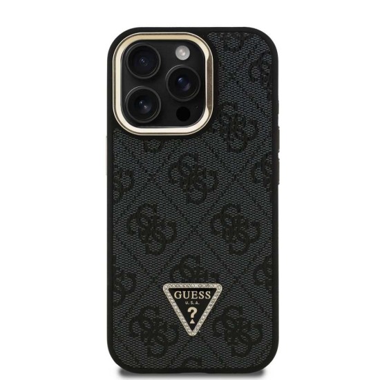 Husa Guess PU 4G Strass Triangle Logo Stand MagSafe pentru iPhone 15 Pro Max, Neagra (Bakr, GUHMP15XPCS4GPTK) by www.silkase.ro