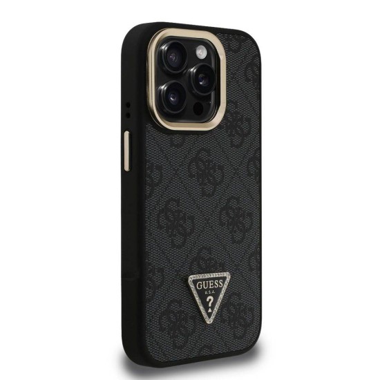 Husa Guess PU 4G Strass Triangle Logo Stand MagSafe pentru iPhone 15 Pro Max, Neagra (Bakr, GUHMP15XPCS4GPTK) by www.silkase.ro