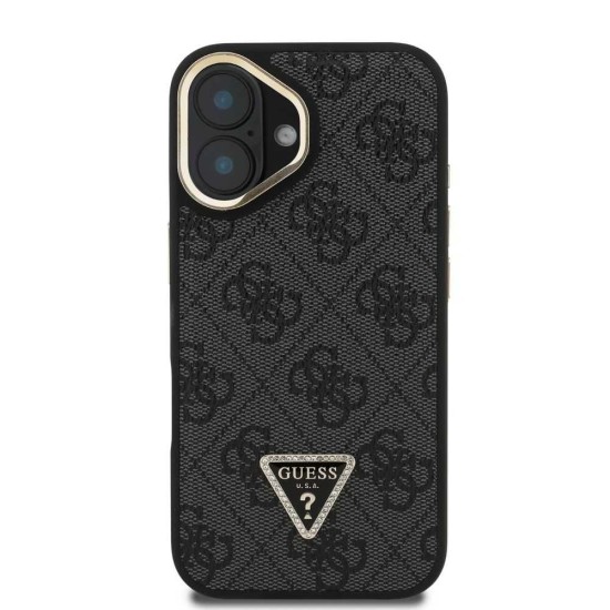 Husa Guess PU 4G Strass Triangle Logo Stand MagSafe pentru iPhone 16, Neagra (Bakr, GUHMP16SPCS4GPTK) by www.silkase.ro