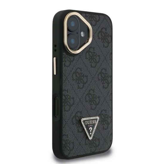 Husa Guess PU 4G Strass Triangle Logo Stand MagSafe pentru iPhone 16, Neagra (Bakr, GUHMP16SPCS4GPTK) by www.silkase.ro