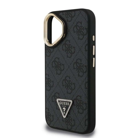 Husa Guess PU 4G Strass Triangle Logo Stand MagSafe pentru iPhone 16, Neagra (Bakr, GUHMP16SPCS4GPTK) by www.silkase.ro