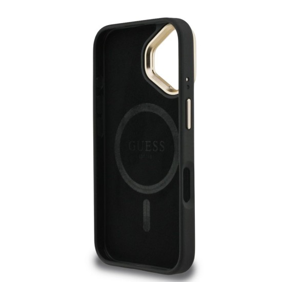 Husa Guess PU 4G Strass Triangle Logo Stand MagSafe pentru iPhone 16, Neagra (Bakr, GUHMP16SPCS4GPTK) by www.silkase.ro