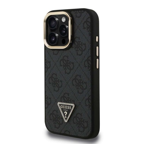 Husa Guess PU 4G Strass Triangle Logo Stand MagSafe pentru iPhone 16 Pro, Neagra (Bakr, GUHMP16LPCS4GPTK) by www.silkase.ro