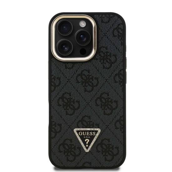 Husa Guess PU 4G Strass Triangle Logo Stand MagSafe pentru iPhone 16 Pro, Neagra (Bakr, GUHMP16LPCS4GPTK) by www.silkase.ro