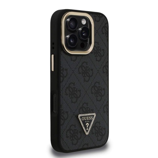 Husa Guess PU 4G Strass Triangle Logo Stand MagSafe pentru iPhone 16 Pro, Neagra (Bakr, GUHMP16LPCS4GPTK) by www.silkase.ro
