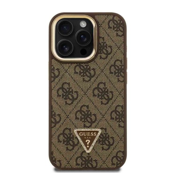 Husa Guess PU 4G Strass Triangle Logo Stand MagSafe pentru iPhone 15 Pro Max, Maro (Bakr, GUHMP15XPCS4GPTW) by www.silkase.ro