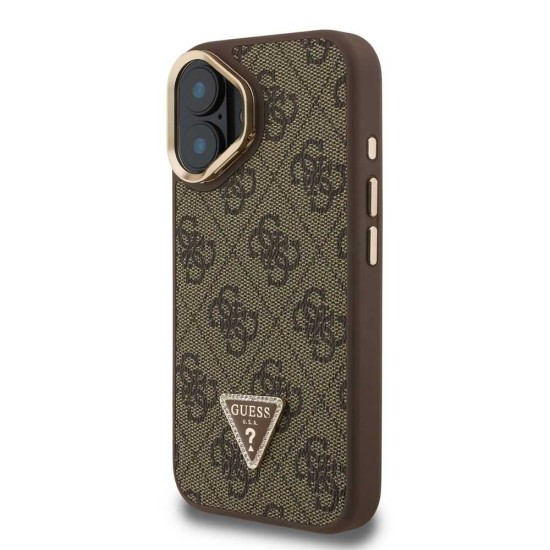 Husa Guess PU 4G Strass Triangle Logo Stand MagSafe pentru iPhone 16, Maro (Bakr, GUHMP16SPCS4GPTW) by www.silkase.ro