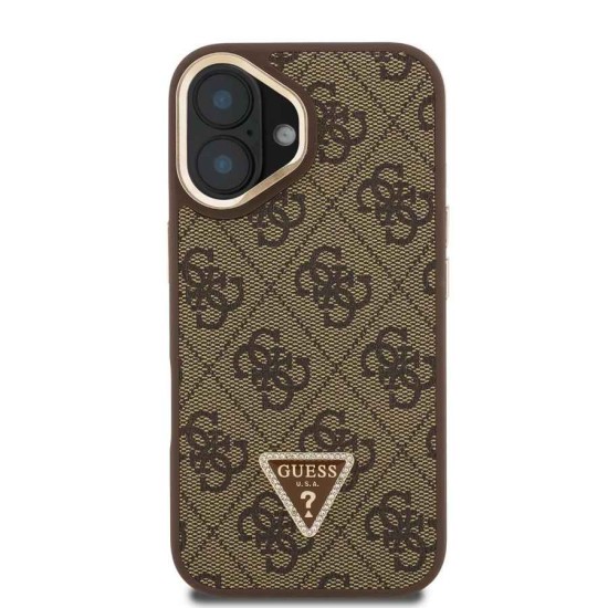 Husa Guess PU 4G Strass Triangle Logo Stand MagSafe pentru iPhone 16, Maro (Bakr, GUHMP16SPCS4GPTW) by www.silkase.ro