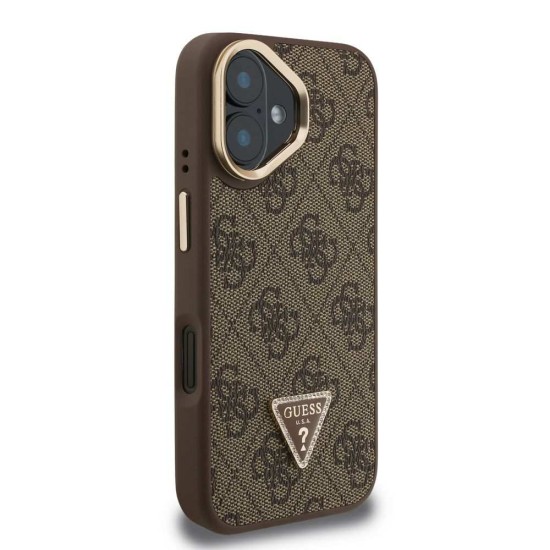 Husa Guess PU 4G Strass Triangle Logo Stand MagSafe pentru iPhone 16, Maro (Bakr, GUHMP16SPCS4GPTW) by www.silkase.ro
