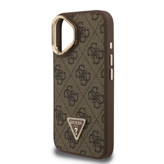 Husa Guess PU 4G Strass Triangle Logo Stand MagSafe pentru iPhone 16, Maro (Bakr, GUHMP16SPCS4GPTW) by www.silkase.ro