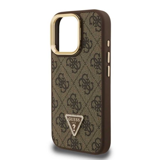 Husa Guess PU 4G Strass Triangle Logo Stand MagSafe pentru iPhone 16 Pro, Maro (Bakr, GUHMP16LPCS4GPTW) by www.silkase.ro