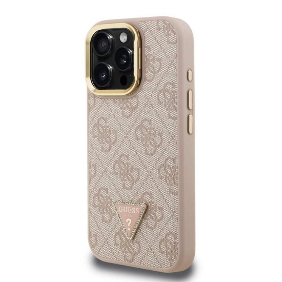 Husa Guess PU 4G Strass Triangle Logo Stand MagSafe pentru iPhone 15 Pro, Roz (Bakr, GUHMP15LPCS4GPTP) by www.silkase.ro
