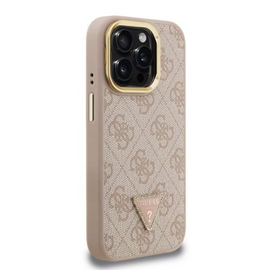 Husa Guess PU 4G Strass Triangle Logo Stand MagSafe pentru iPhone 15 Pro, Roz (Bakr, GUHMP15LPCS4GPTP) by www.silkase.ro