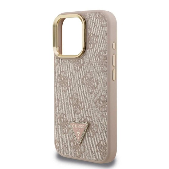 Husa Guess PU 4G Strass Triangle Logo Stand MagSafe pentru iPhone 15 Pro Max, Roz (Bakr, GUHMP15XPCS4GPTP) by www.silkase.ro