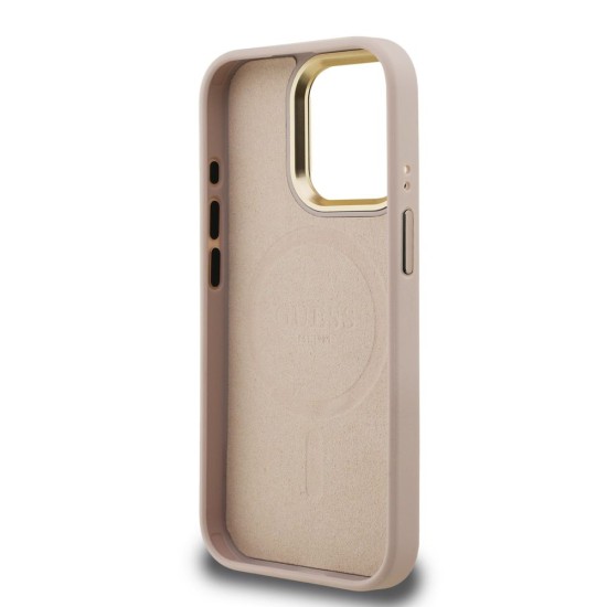 Husa Guess PU 4G Strass Triangle Logo Stand MagSafe pentru iPhone 15 Pro Max, Roz (Bakr, GUHMP15XPCS4GPTP) by www.silkase.ro