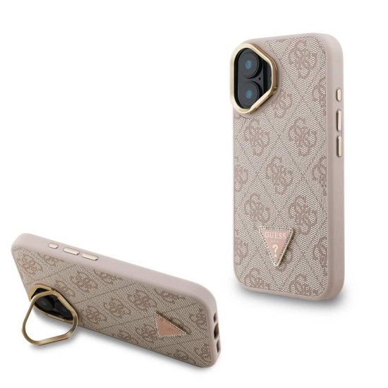 Husa Guess PU 4G Strass Triangle Logo Stand MagSafe pentru iPhone 16, Roz (Bakr, GUHMP16SPCS4GPTP) by www.silkase.ro