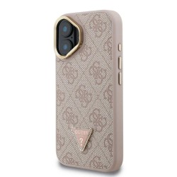 Husa Guess PU 4G Strass Triangle Logo Stand MagSafe pentru iPhone 16, Roz Husa Guess PU 4G Strass Triangle Logo Stand MagSafe pentru iPhone 16, Roz