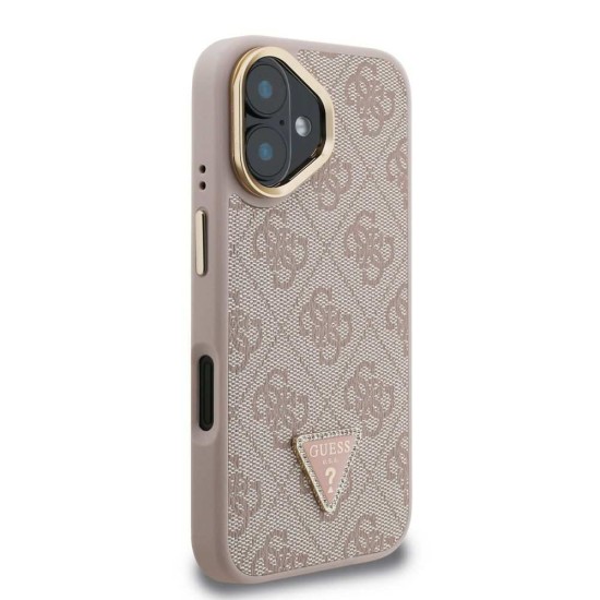 Husa Guess PU 4G Strass Triangle Logo Stand MagSafe pentru iPhone 16, Roz (Bakr, GUHMP16SPCS4GPTP) by www.silkase.ro