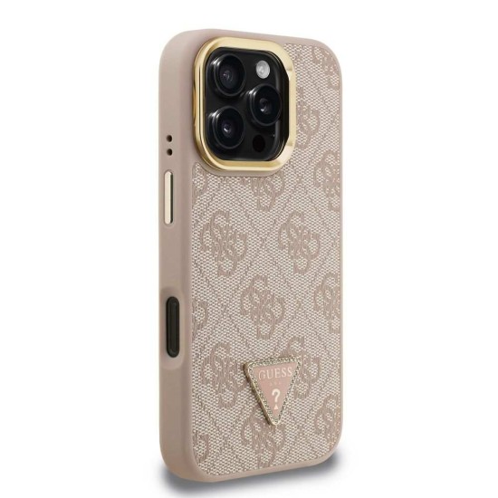 Husa Guess PU 4G Strass Triangle Logo Stand MagSafe pentru iPhone 16 Pro, Roz (Bakr, GUHMP16LPCS4GPTP) by www.silkase.ro