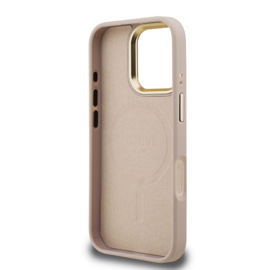 Husa Guess PU 4G Strass Triangle Logo Stand MagSafe pentru iPhone 16 Pro, Roz (Bakr, GUHMP16LPCS4GPTP) by www.silkase.ro