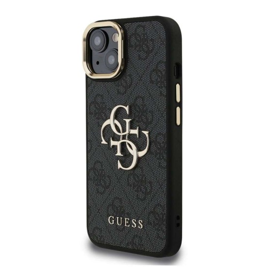 Husa Guess PU 4G Metal Logo Stand Camera Frame pentru iPhone 13, Neagra (Bakr, GUHCP13MPCS4GP4K) by www.silkase.ro