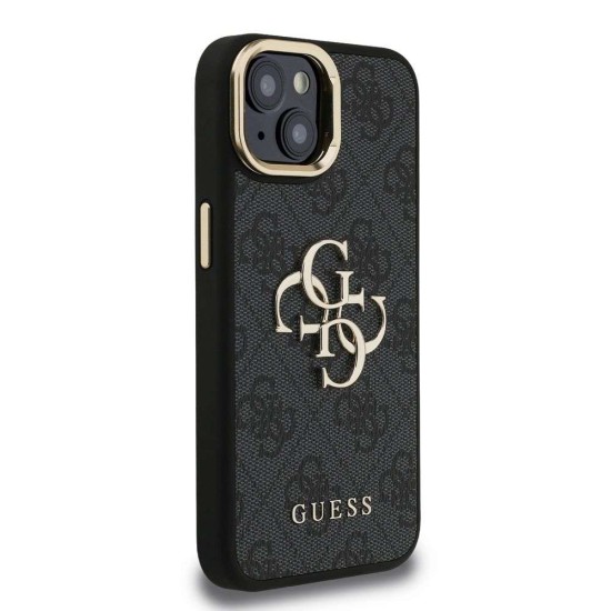 Husa Guess PU 4G Metal Logo Stand Camera Frame pentru iPhone 13, Neagra (Bakr, GUHCP13MPCS4GP4K) by www.silkase.ro