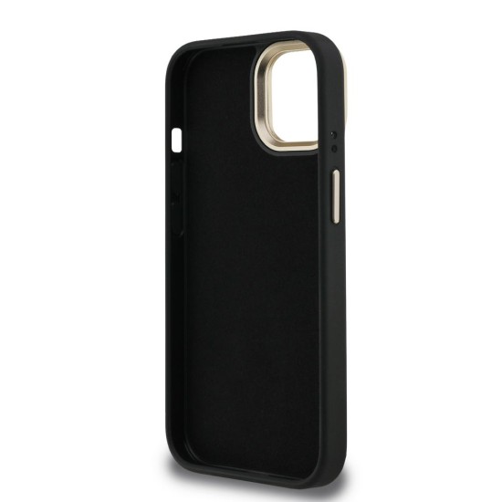Husa Guess PU 4G Metal Logo Stand Camera Frame pentru iPhone 15, Neagra (Bakr, GUHCP15SPCS4GP4K) by www.silkase.ro