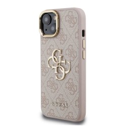 Husa Guess PU 4G Metal Logo Stand Camera Frame pentru iPhone 15, Roz Husa Guess PU 4G Metal Logo Stand Camera Frame pentru iPhone 15, Roz