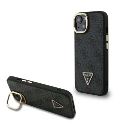 Husa Guess PU 4G Strass Triangle Logo Stand MagSafe pentru iPhone 13, Neagra