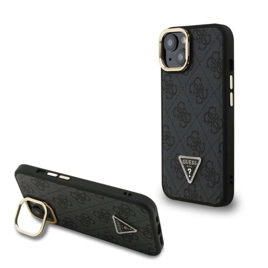 Husa Guess PU 4G Strass Triangle Logo Stand MagSafe pentru iPhone 13, Neagra (Bakr, GUHMP13MPCS4GPTK) by www.silkase.ro