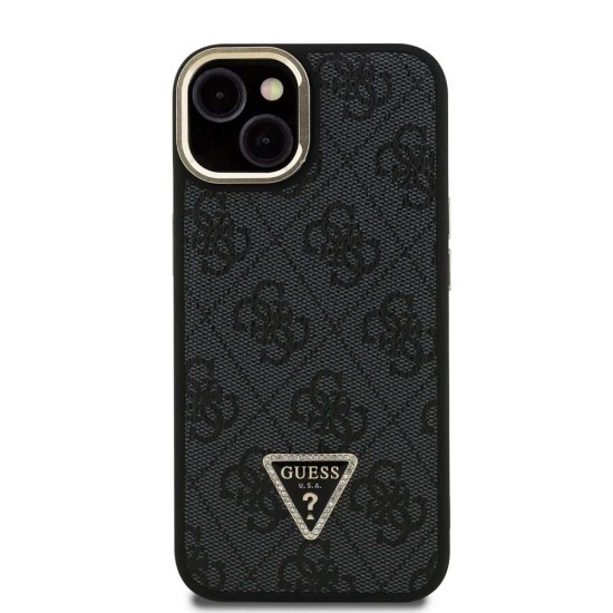 Husa Guess PU 4G Strass Triangle Logo Stand MagSafe pentru iPhone 13, Neagra (Bakr, GUHMP13MPCS4GPTK) by www.silkase.ro