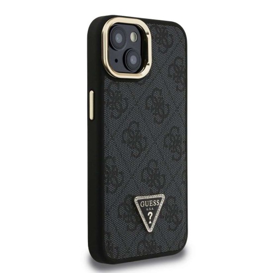 Husa Guess PU 4G Strass Triangle Logo Stand MagSafe pentru iPhone 14, Neagra (Bakr, GUHMP14SPCS4GPTK) by www.silkase.ro