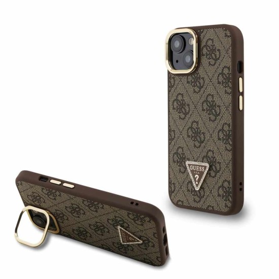Husa Guess PU 4G Strass Triangle Logo Stand MagSafe pentru iPhone 13, Maro (Bakr, GUHMP13MPCS4GPTW) by www.silkase.ro