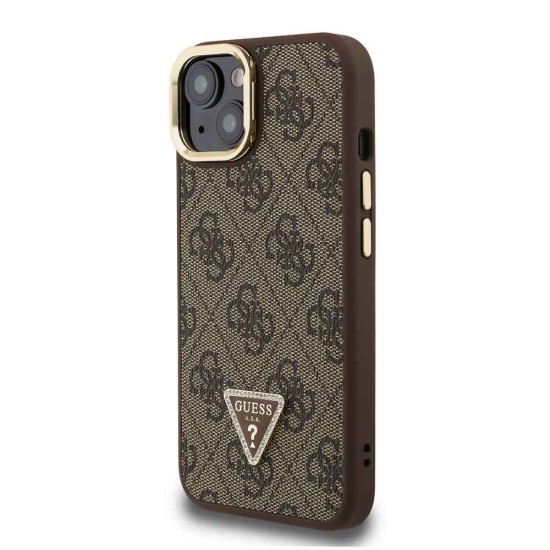 Husa Guess PU 4G Strass Triangle Logo Stand MagSafe pentru iPhone 13, Maro (Bakr, GUHMP13MPCS4GPTW) by www.silkase.ro
