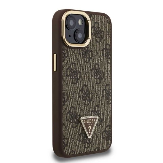 Husa Guess PU 4G Strass Triangle Logo Stand MagSafe pentru iPhone 13, Maro (Bakr, GUHMP13MPCS4GPTW) by www.silkase.ro