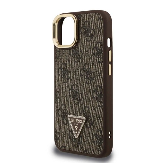 Husa Guess PU 4G Strass Triangle Logo Stand MagSafe pentru iPhone 14, Maro (Bakr, GUHMP14SPCS4GPTW) by www.silkase.ro