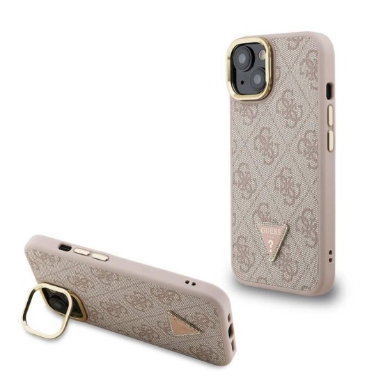 Husa Guess PU 4G Strass Triangle Logo Stand MagSafe pentru iPhone 13, Roz (Bakr, GUHMP13MPCS4GPTP) by www.silkase.ro