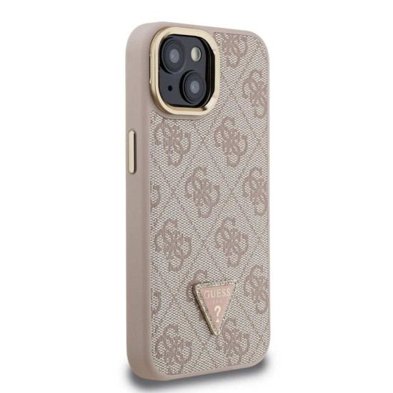 Husa Guess PU 4G Strass Triangle Logo Stand MagSafe pentru iPhone 13, Roz (Bakr, GUHMP13MPCS4GPTP) by www.silkase.ro