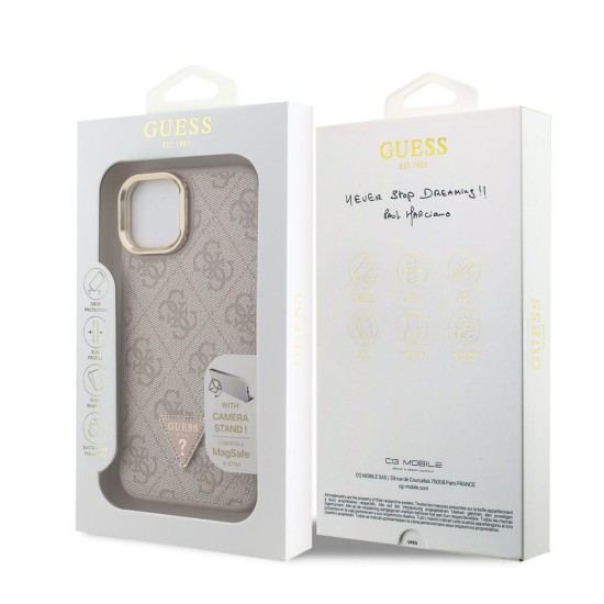 Husa Guess PU 4G Strass Triangle Logo Stand MagSafe pentru iPhone 13, Roz (Bakr, GUHMP13MPCS4GPTP) by www.silkase.ro