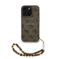 Husa Crossbody Guess PU Leather 4G Colored Ring Strap MagSafe pentru iPhone 16 Pro Max, Maro