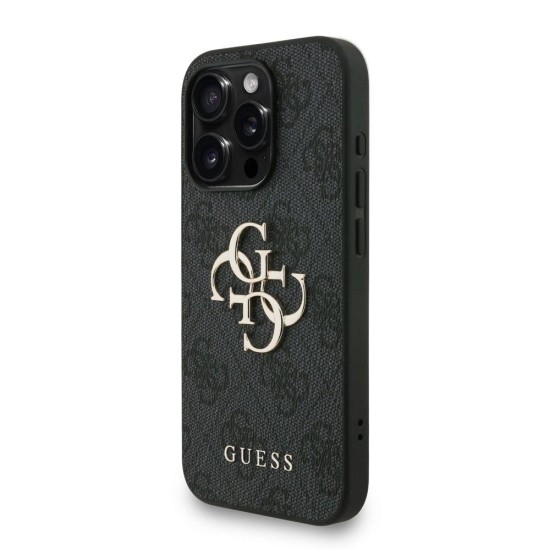 Husa Guess PU 4G Metal Logo Strap pentru iPhone 15 Pro Max, Neagra (Bakr, GUHCP15XP4GMGSK) by www.silkase.ro