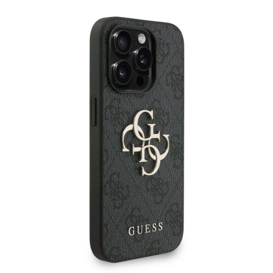 Husa Guess PU 4G Metal Logo Strap pentru iPhone 15 Pro Max, Neagra (Bakr, GUHCP15XP4GMGSK) by www.silkase.ro